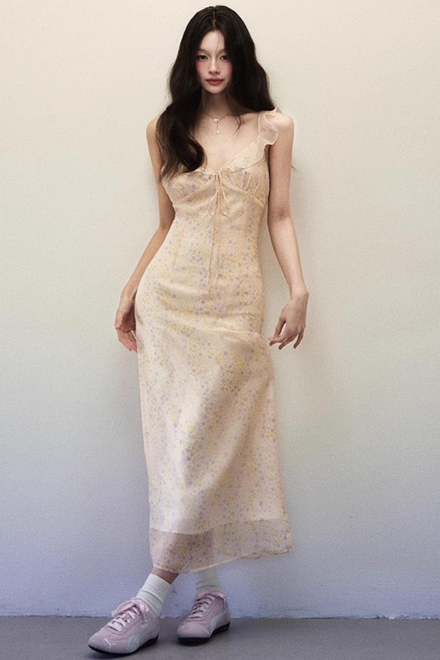 Violet Blossom V-Neck Mini Dress