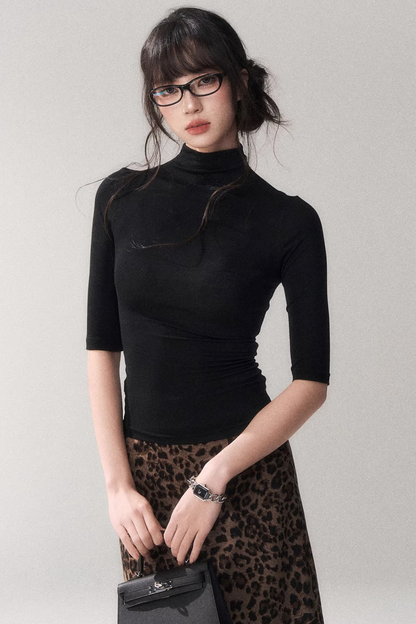 Retro Mid-Sleeve Slim Top
