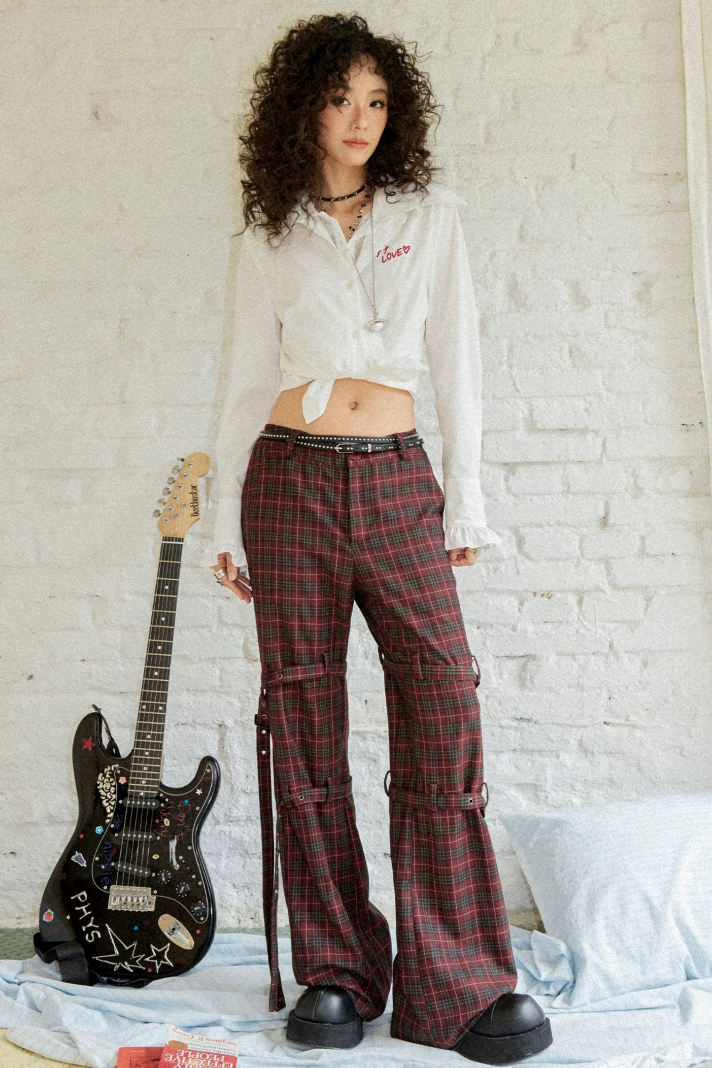 Plaid Punk Flare Trousers Set-Up