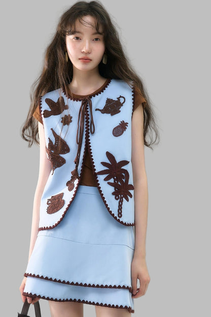 Island Tea Flower Embroidered Top & Skirt Set-Up