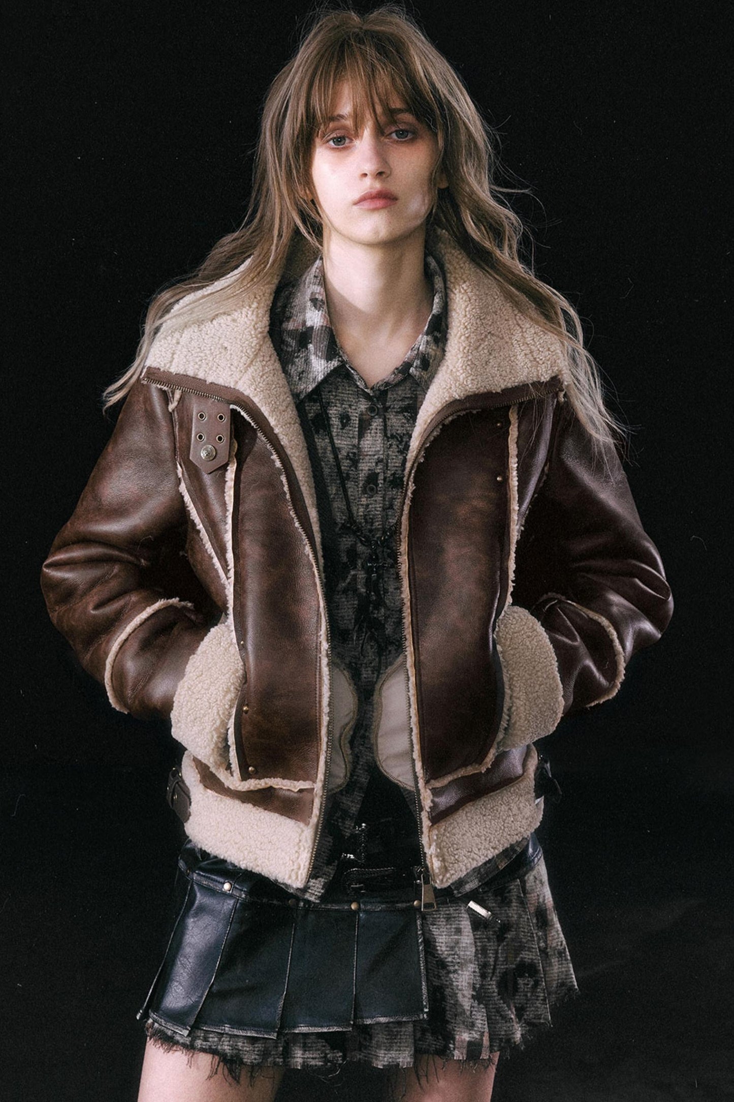 Brown Fleece Retro Biker Jacket