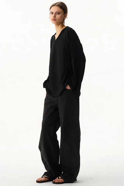 Leather Trim Straight-Leg Pants