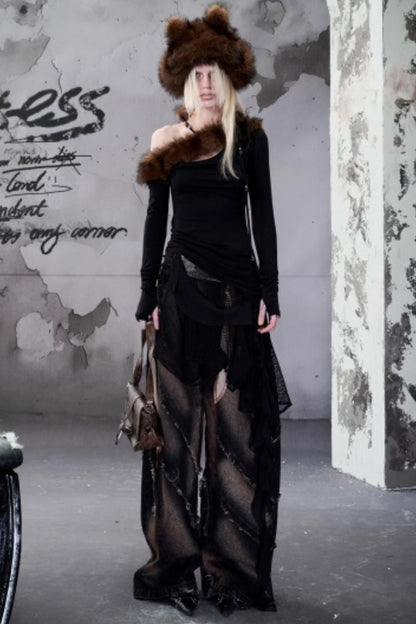 Velvet Rise Fur Collar Base Layer Top