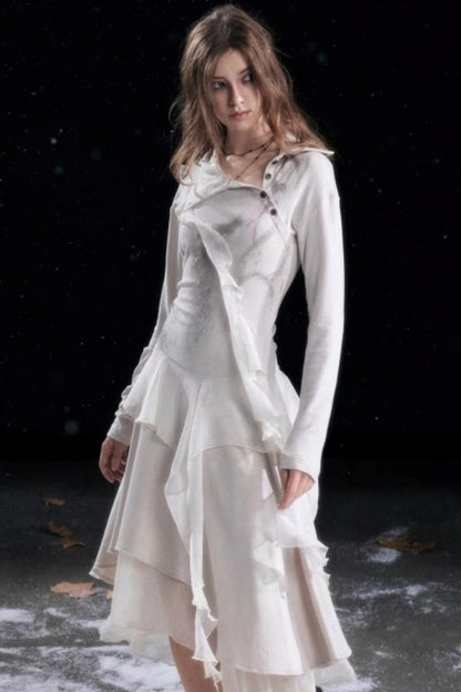 Irregular Gradient Ruffle Dress