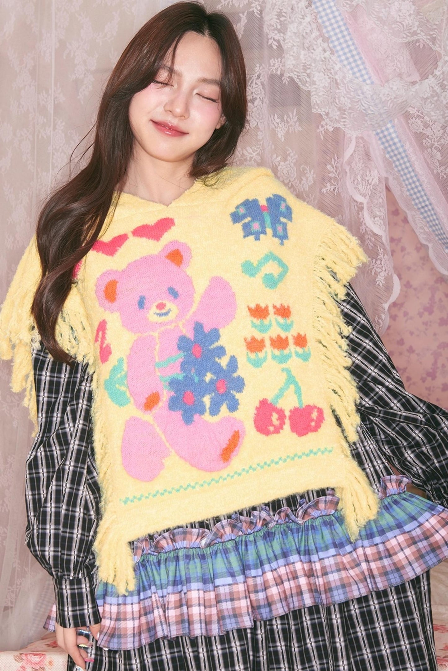 Yellow Bear Hooded Shawl Cape