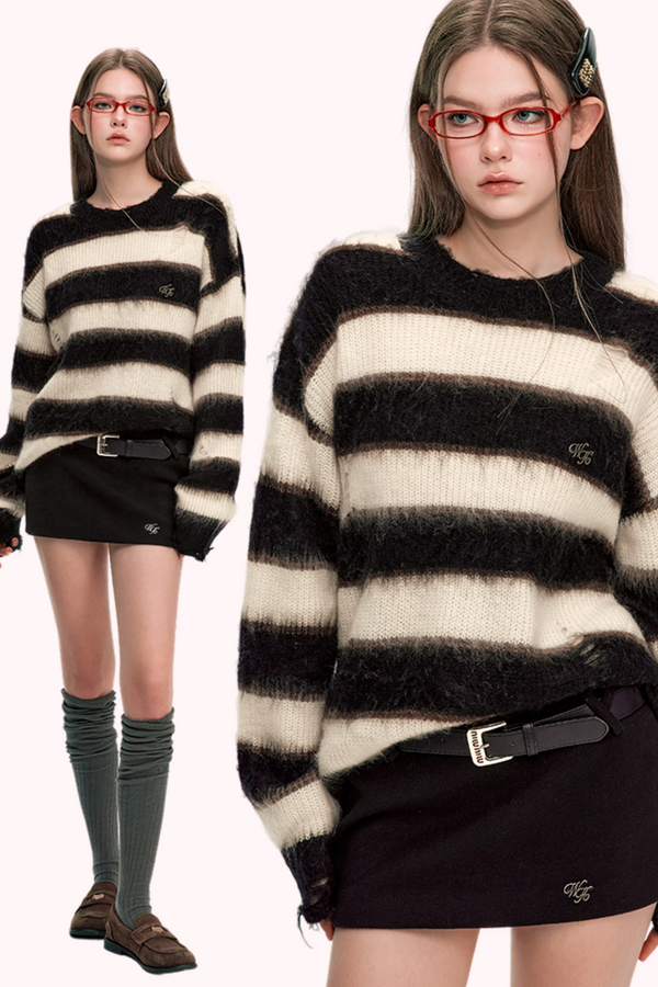 Retro Striped Oversized Sweater