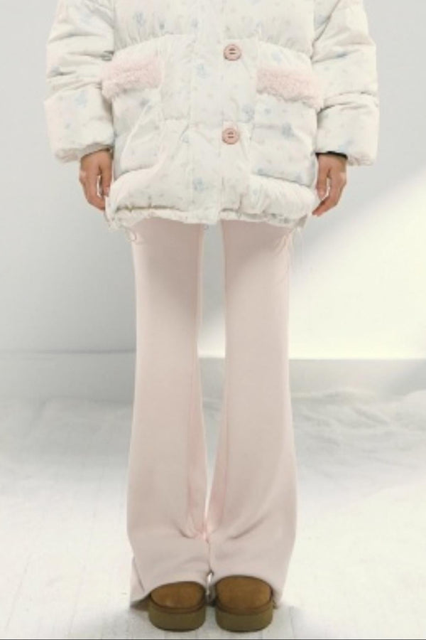 Pink Fleece Drawstring Bootcut Pants