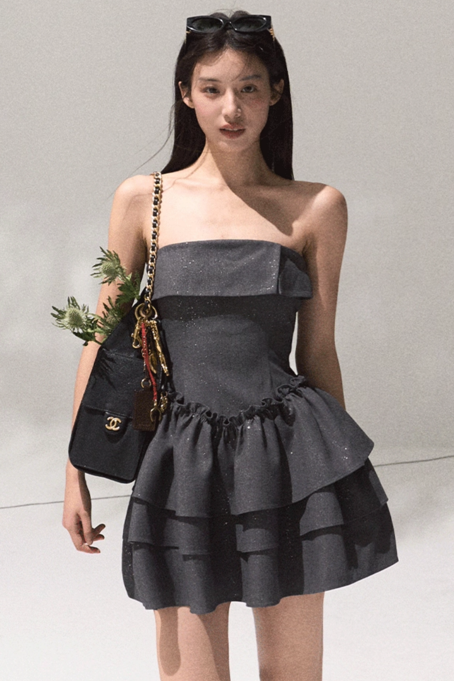 Lyocell Sequin A-Line Bandeau Waist Dress