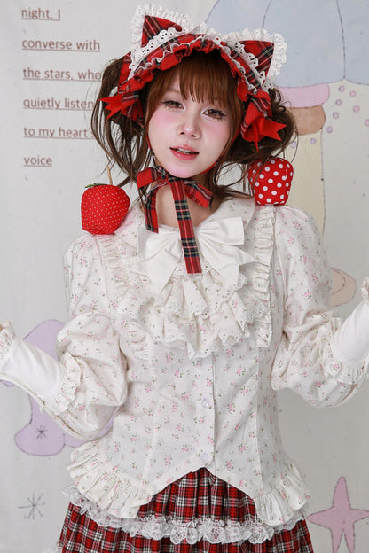 Retro Cute White Floral Top & Scarf Set