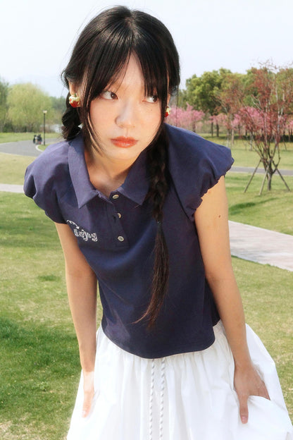 Embroidered Polka Dot Polo Tee