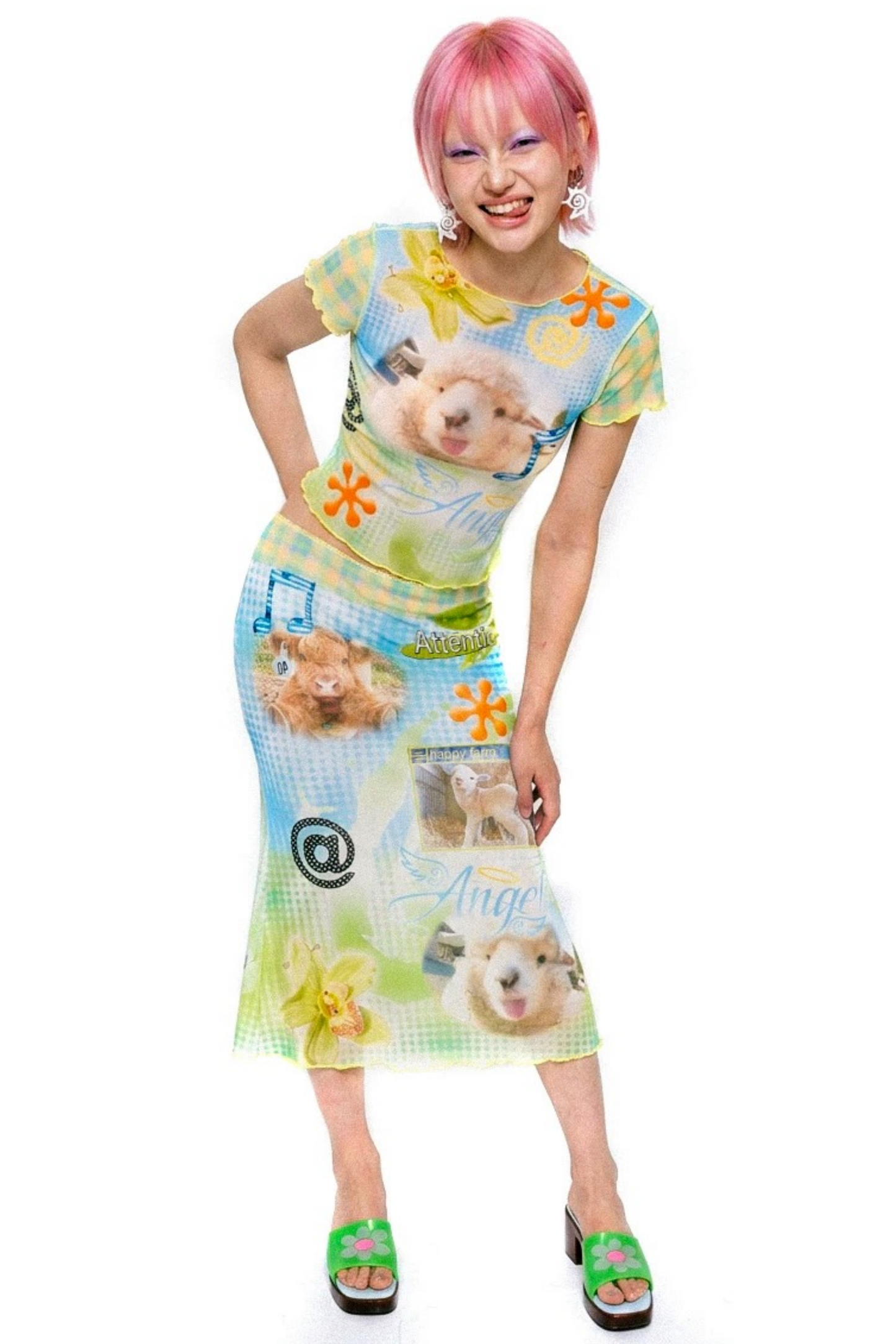 Retro Lamb Mesh Fishtail Skirt Set-Up
