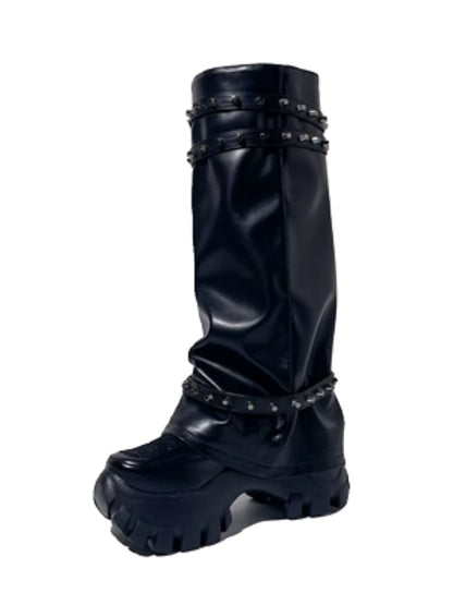 Y2K Punk Style Metal Rivets High Heel Long Boots