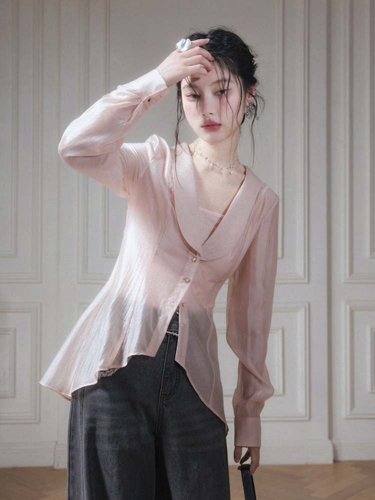 Big Collar Sheer Shirt & Camisole