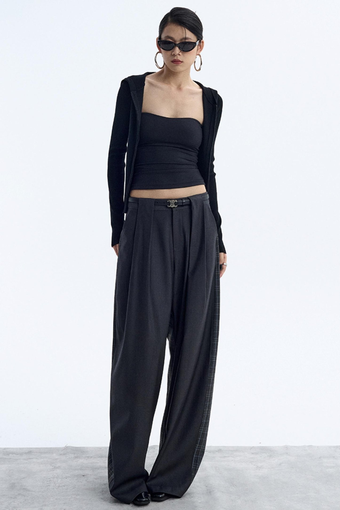 Irregular Plaid Wide-Leg Pants