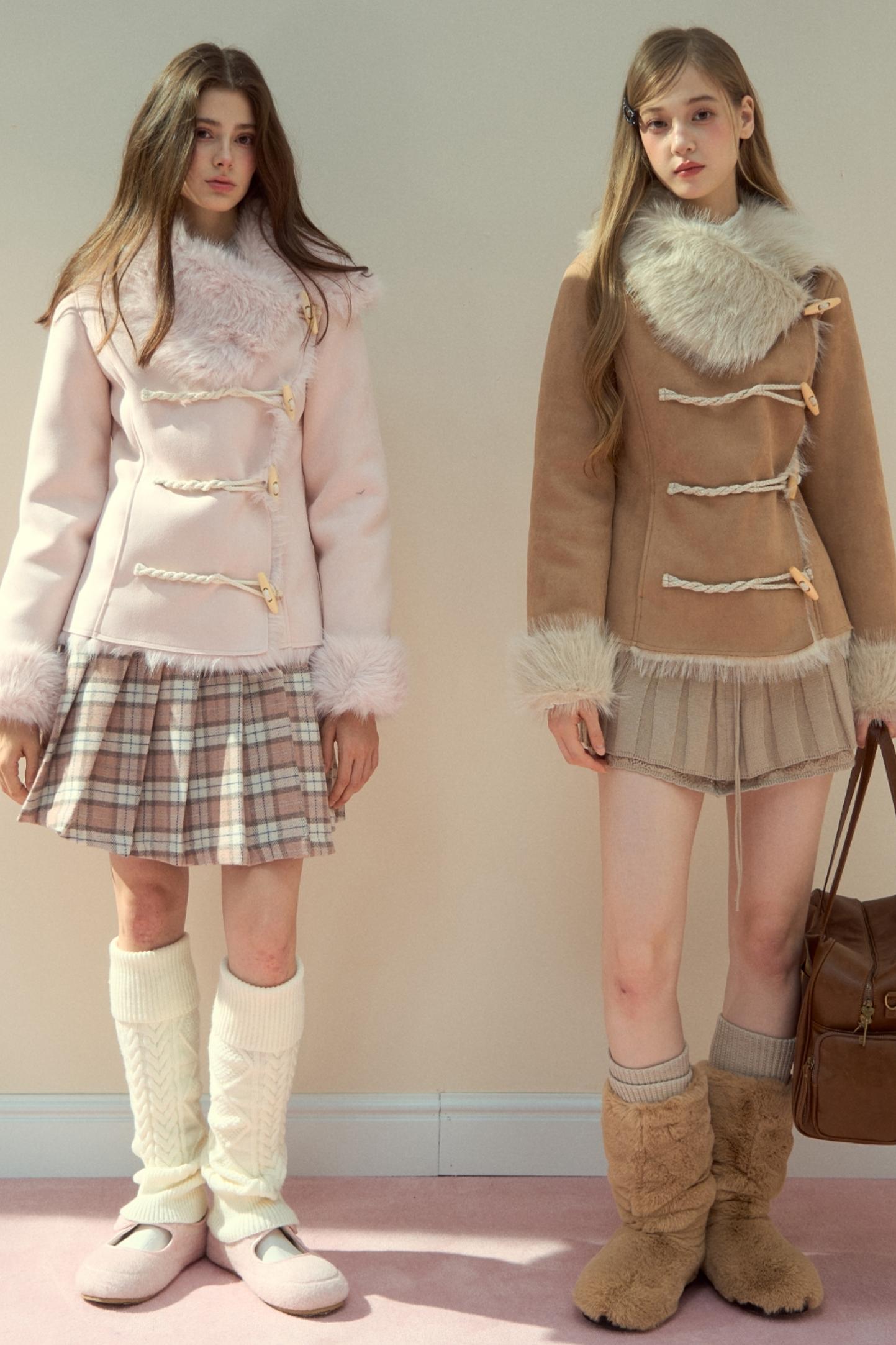 Vintage Khaki Pink Suede Fleece Jacket