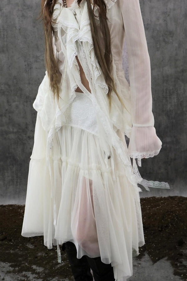 Lace Jacquard Pleated Cake Layered Skirt