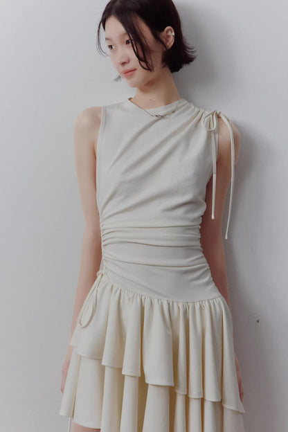 Cloud White Asymmetrical Knitted Dress