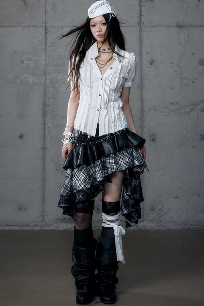 Vintage Lace V-Neck Bubble Sleeve Shirt