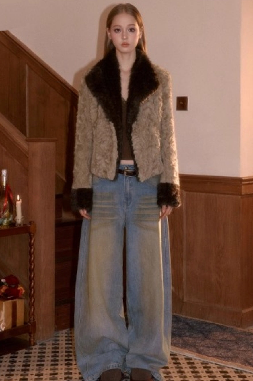 Two-Tone Patchwork Furry Coat