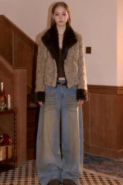 Two-Tone Patchwork Furry Coat