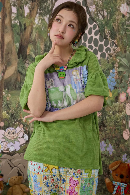 Green Lace Pleated Top