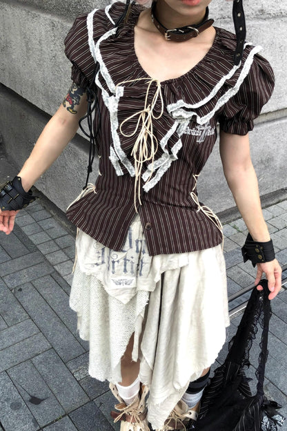 Fungus Edge Puff Sleeve Short Shirt