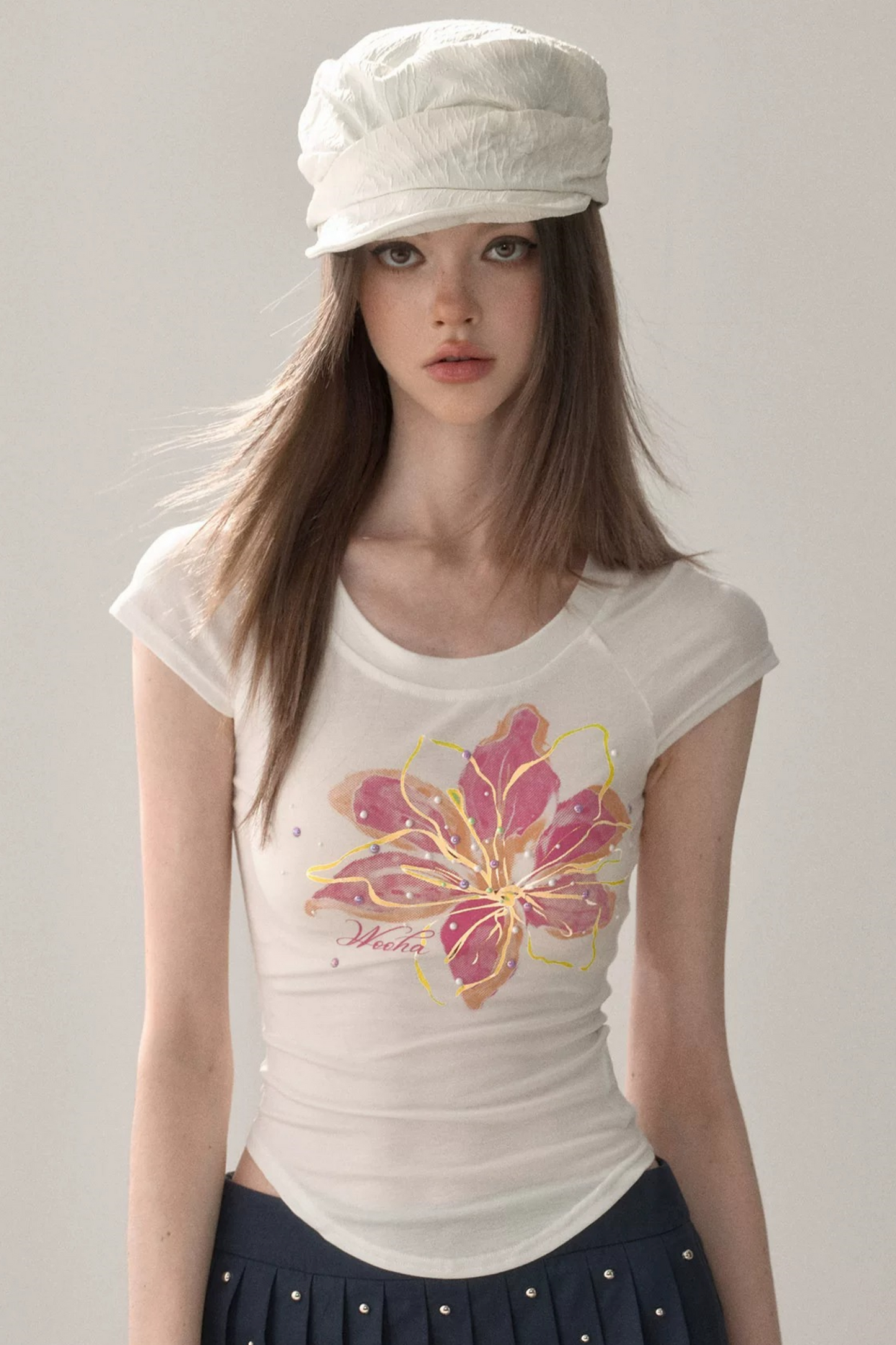 Curved Hem Printed Blouse