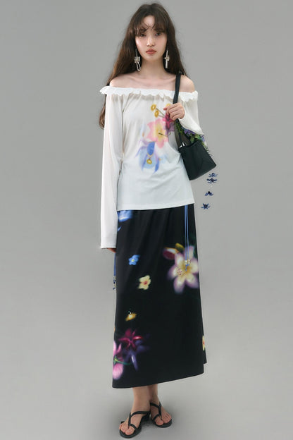 Slanted Shoulder Long-Sleeved Tencel Tee