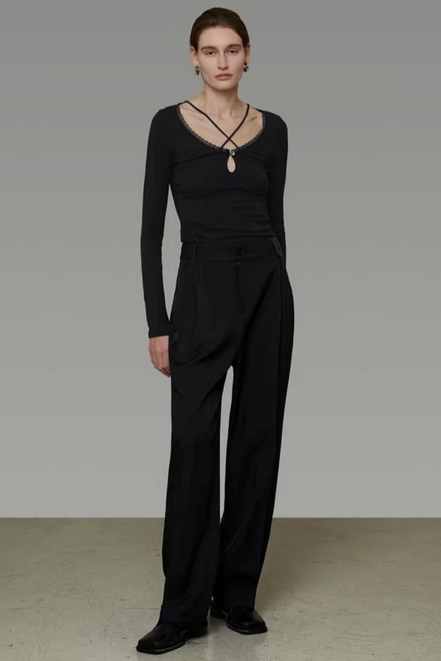 Black Cross-Neck Knit Sweater