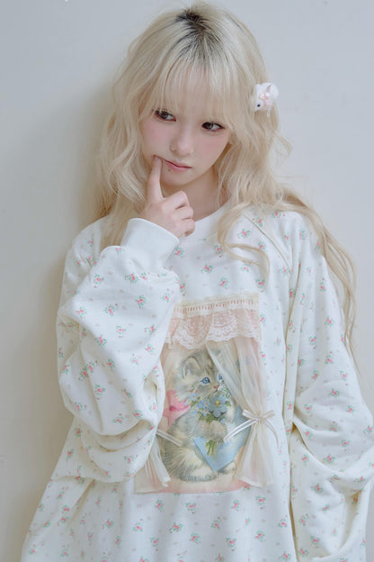 Vintage Kitten Print Top