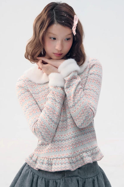 Fair Isle Polka Dot Knit Top