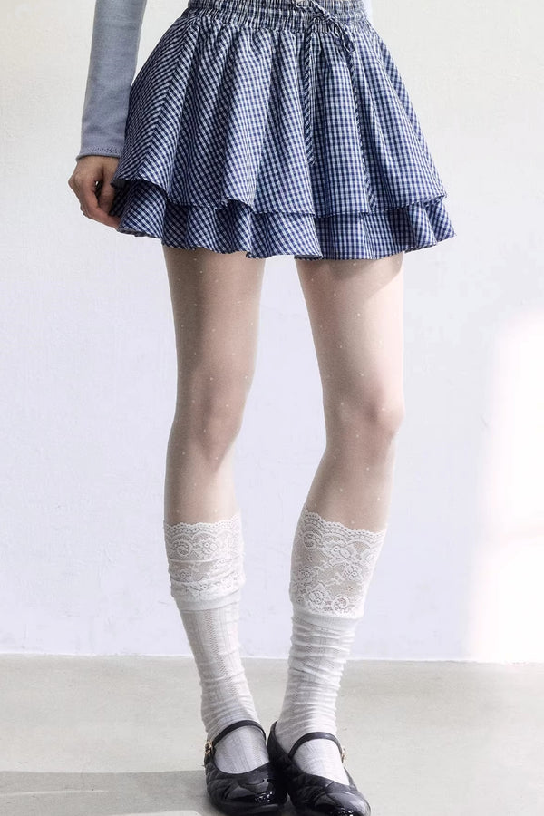 Blue Plaid Ruffled Skirt