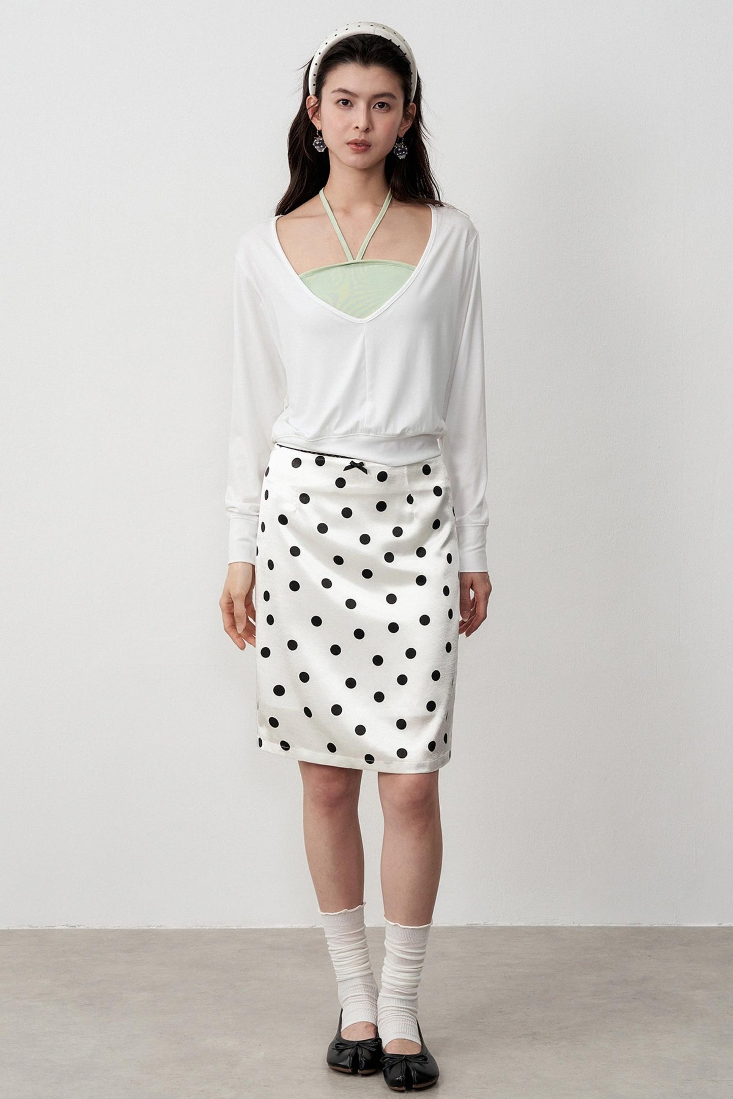 High-Support Satin Polka Dot Midi Skirt