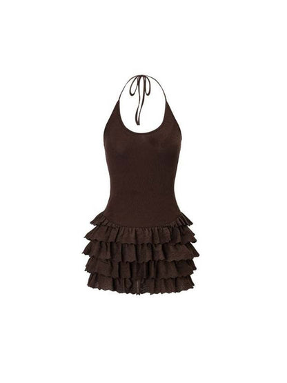 Multilayer Cake Halter Neck Suspender Dress