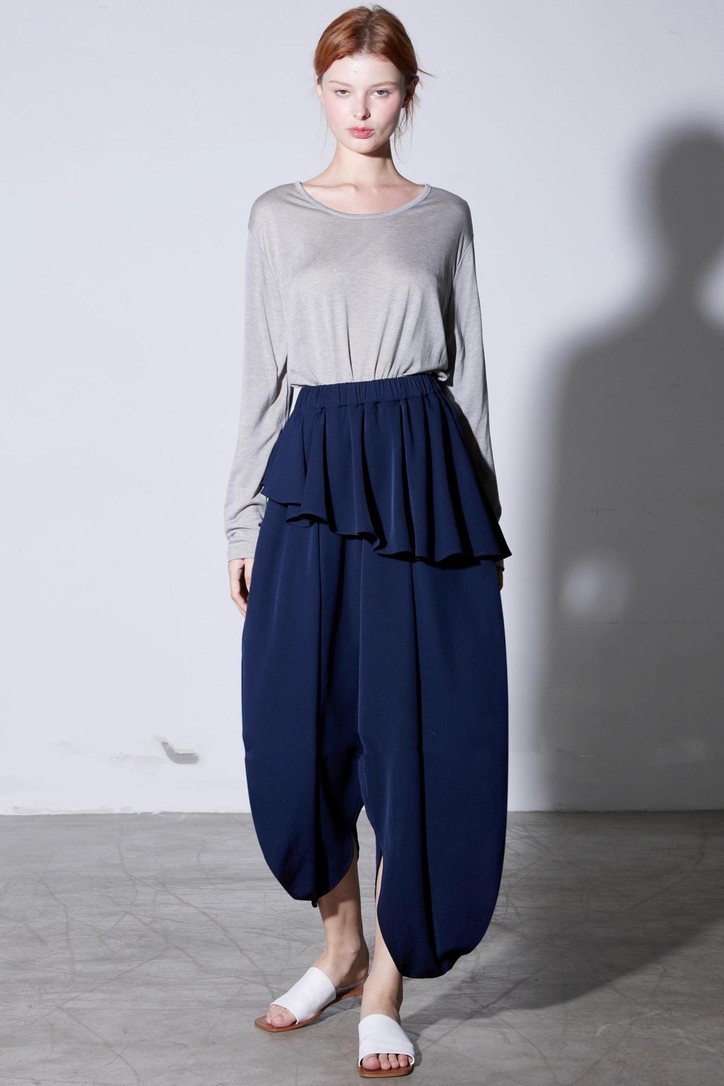 French Ruffled High-Waist Trousers
