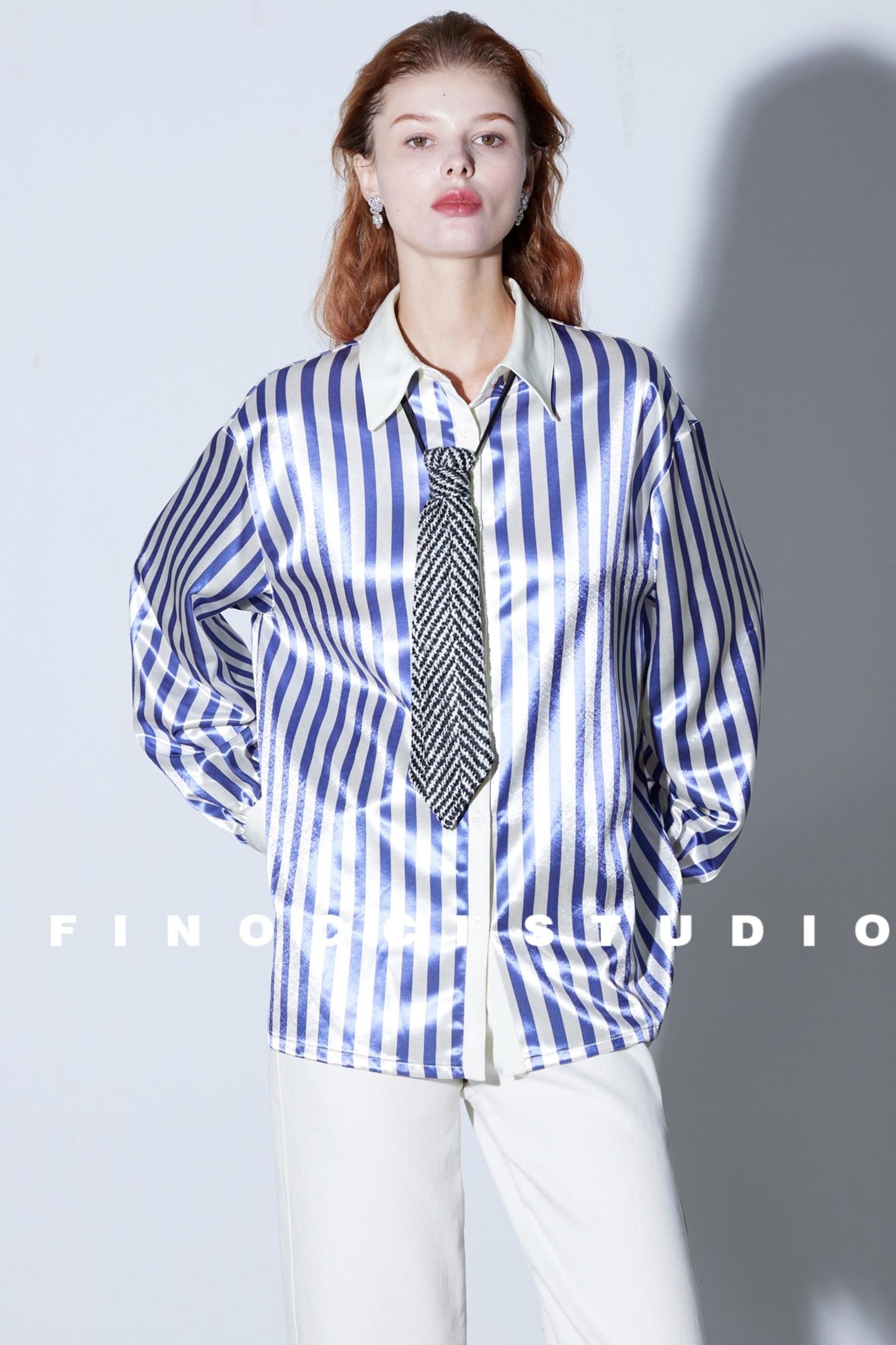 Blogger Satin Purple Stripe Shirt