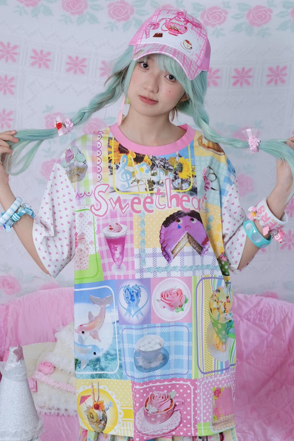 Cute Cake Dessert Print Loose T-Shirt
