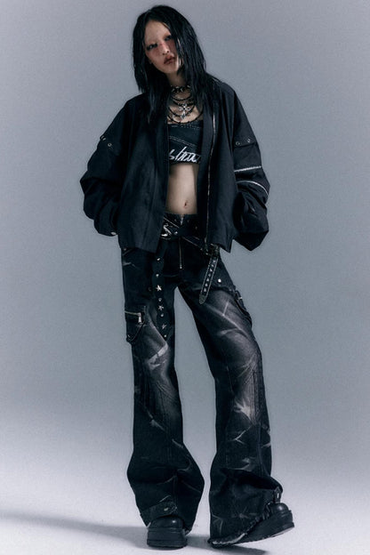 Vintage Studded Denim Flared Pants