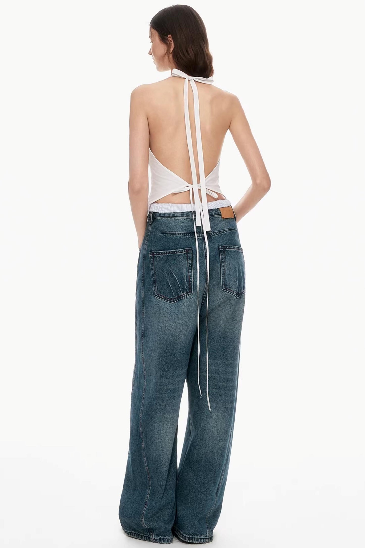 Dunkelblaue Vintage-Hose mit Farbverlauf