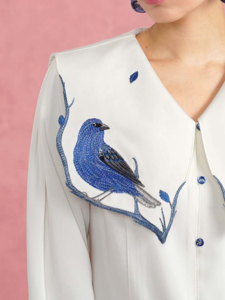 Blue Bird Embroidery Blouse