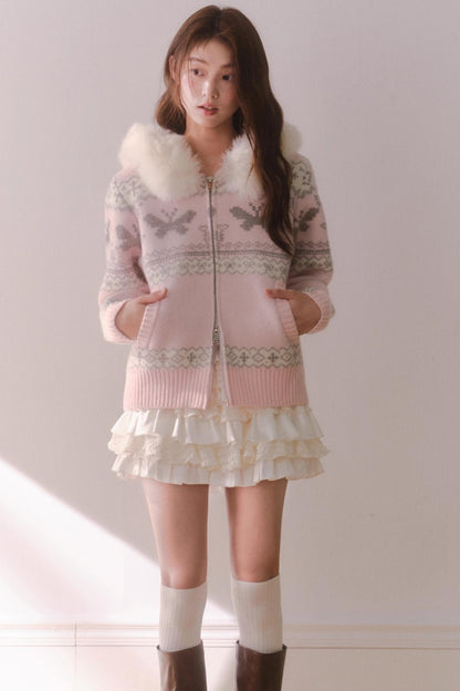 Pink Butterfly Hooded Cardigan