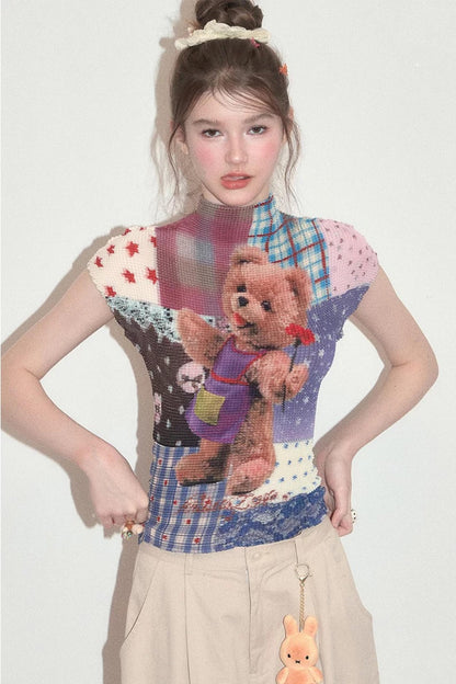 Bear Patchwork Knit Top