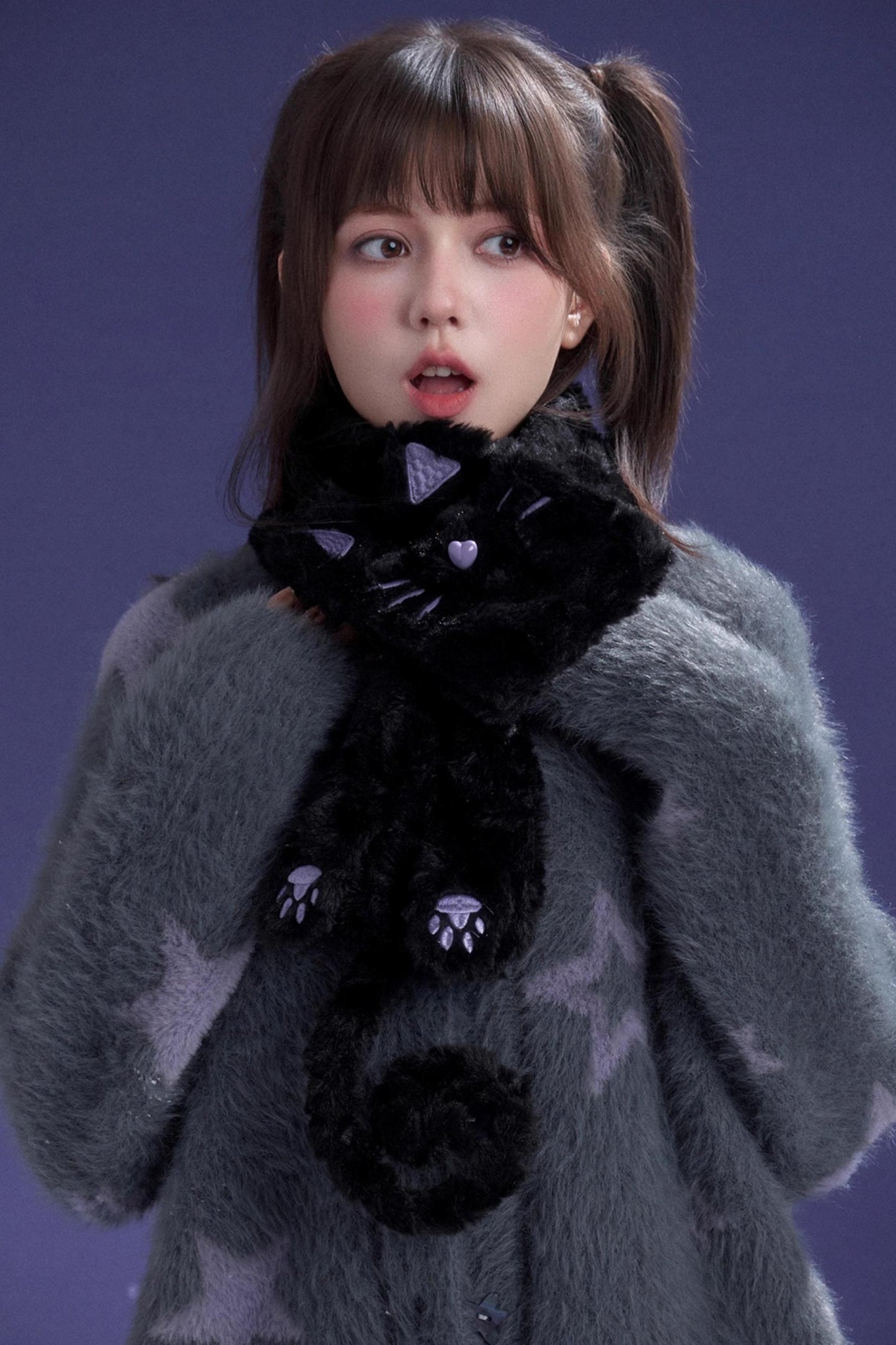 Gray Purple Star Plush Jacket Set-Up