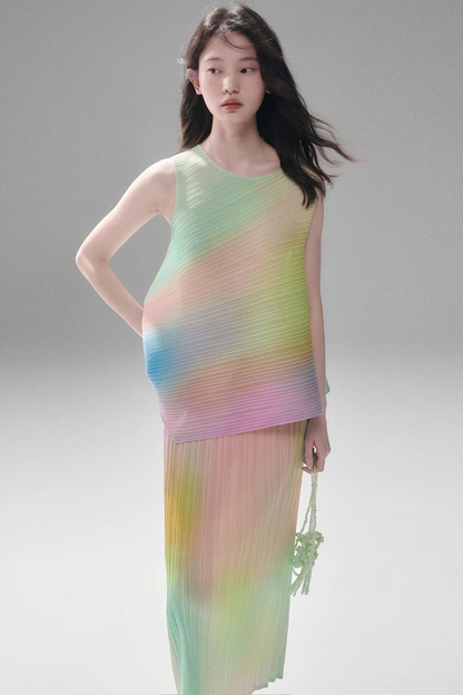 Rainbow Gradient Pleated Vest Set-Up