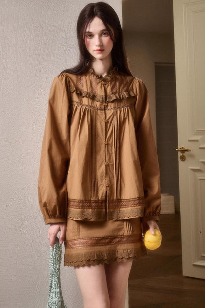 Cotton Lace Shirt With Skirt Set-Up