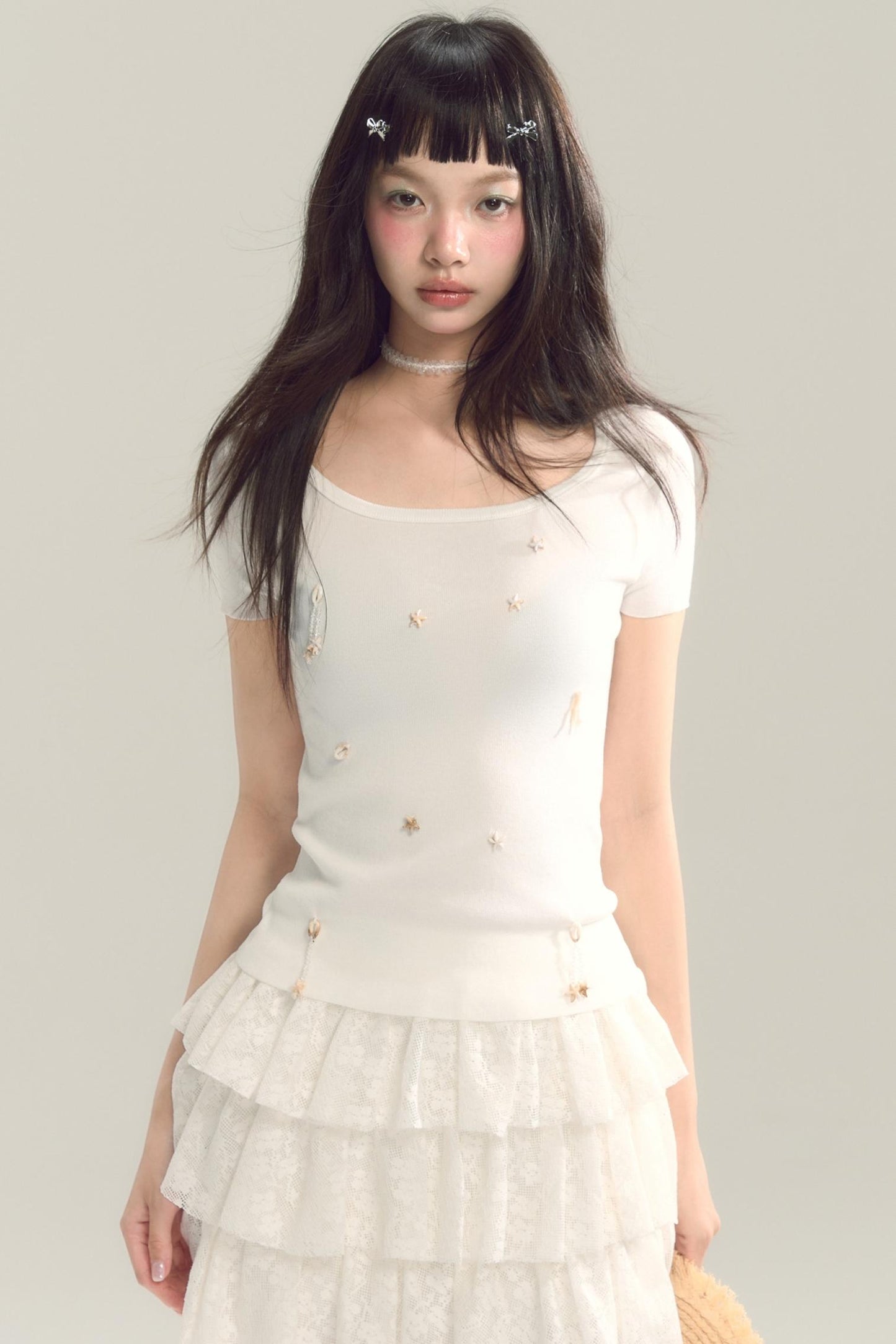 3D Shell Bead Knit Tee