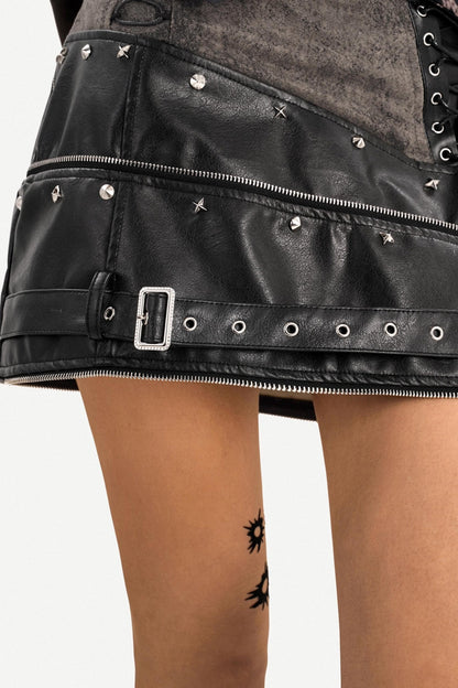 Black Leather A-Line Skirt