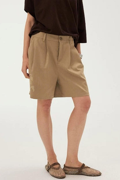 Pleated Coffee Wide-Leg Shorts
