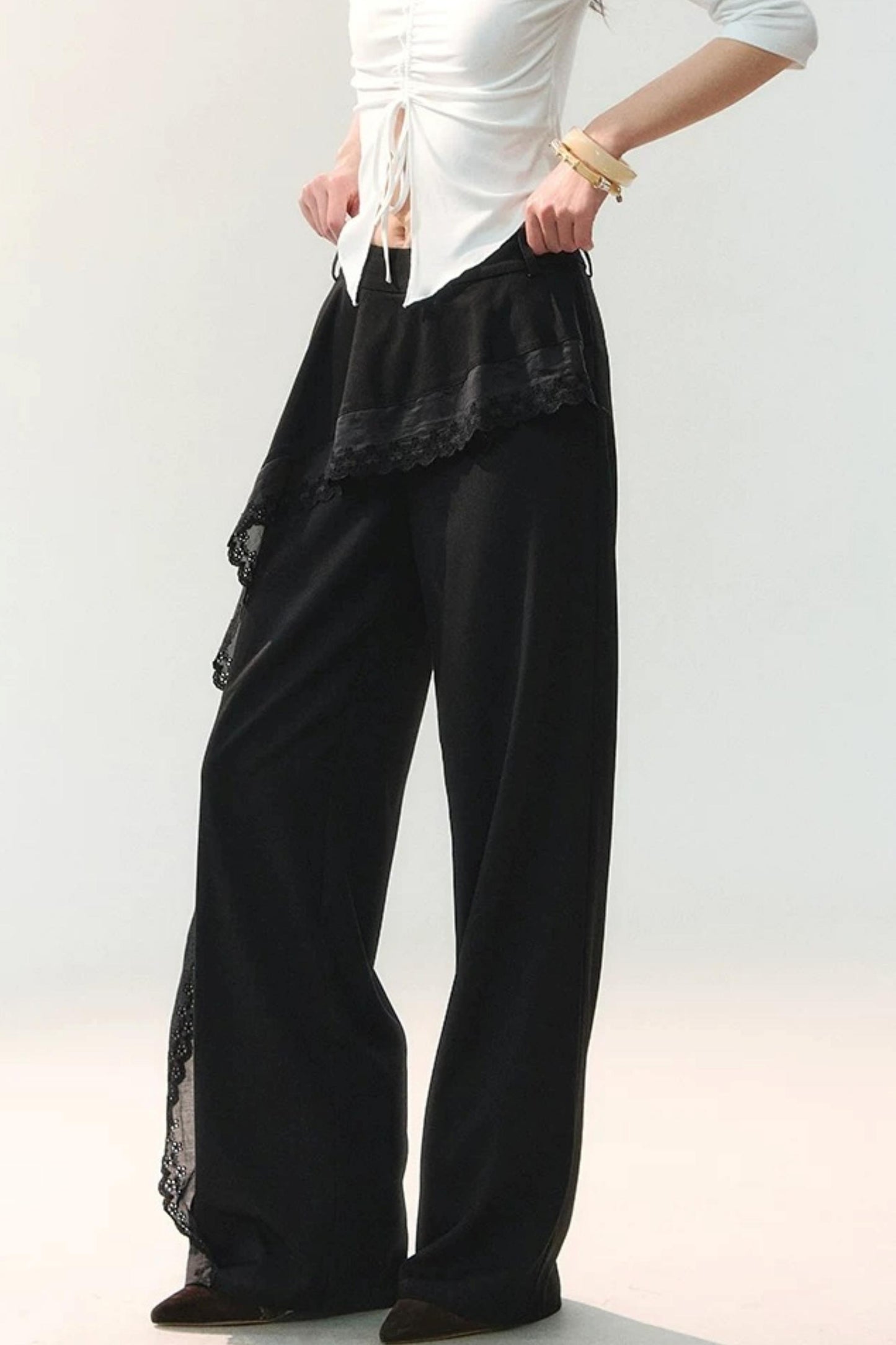 Mulberry Silk Asymmetrical Wide-Leg Pants