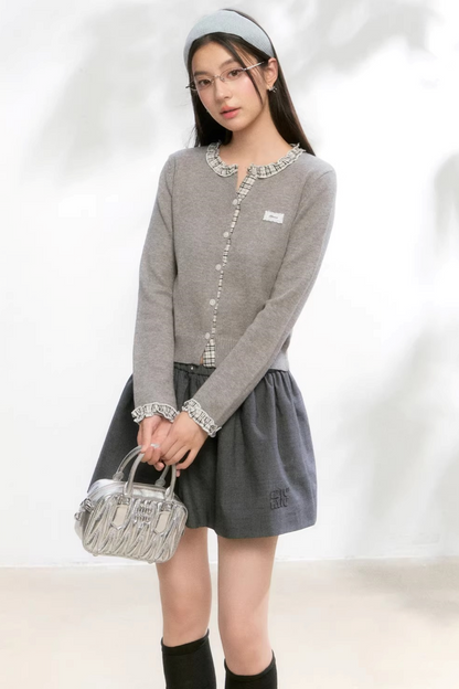 Kariertes Strickpullover-Rock-Set